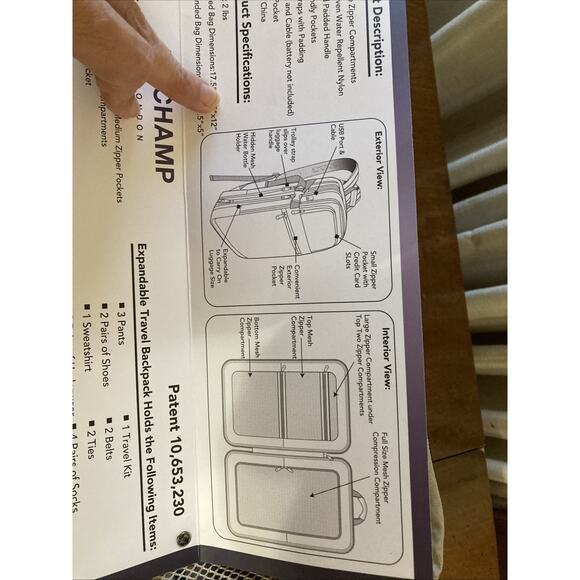 Duchamp London Expandable Travel Backpack Suitcase New Tan Carry-On USB Nylon - Picture 15 of 16